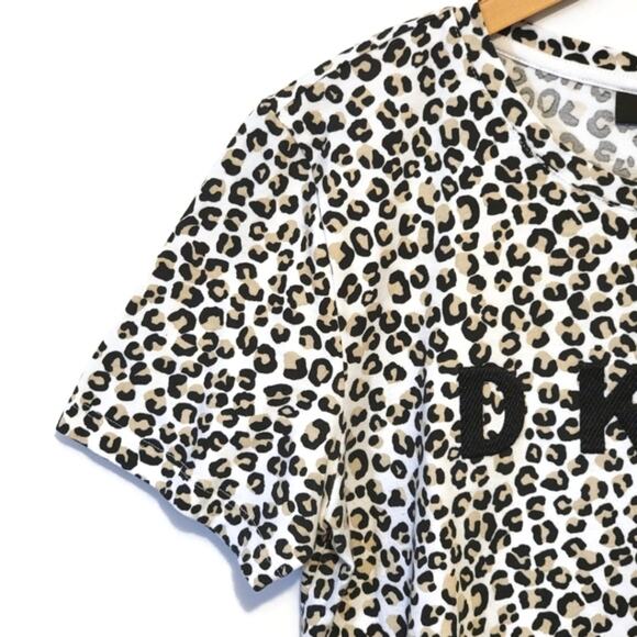 DKNY Leopard Print Top Crew Neck Short Sleeve Casual Athleisure Classic Size M - Picture 4 of 11